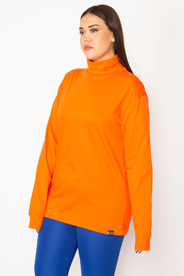 Women's Plus Size Orange Cotton Fabric Turtleneck Blouse 65n29627