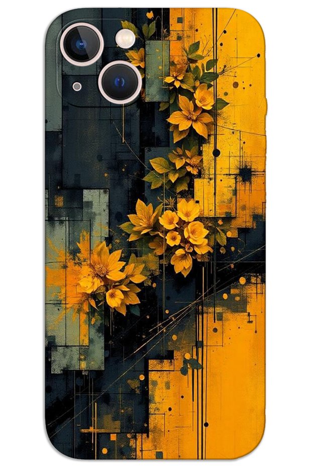 غطاء خلفي مطبوع بنمط HD لهاتف iPhone 13 - زهور صفراء
