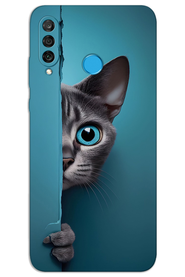 Huawei P30 Lite Case Hd Pattern Printed Back Cover - Blue Eyed Cat
