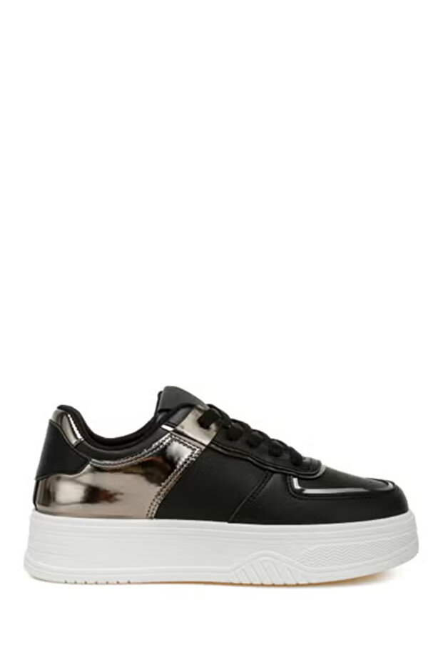 Women Metallic Paneling Platform Sneakers Black Pewter