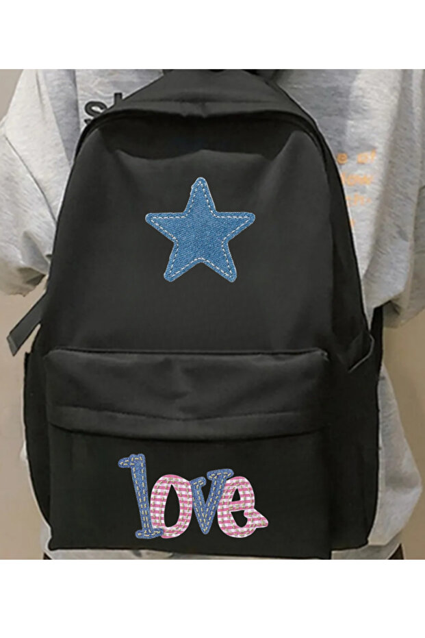 Denim Printed Unisex School Backpack