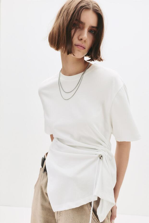 Beli büzgülü tişört - 4