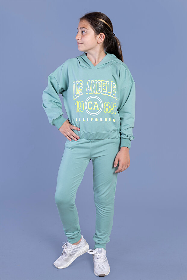 Girl's Hooded Printed Tracksuit Set