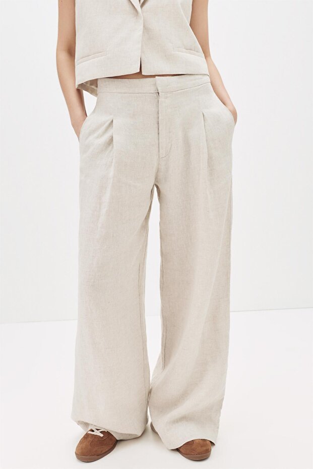 %100 keten pilili pantolon - 3