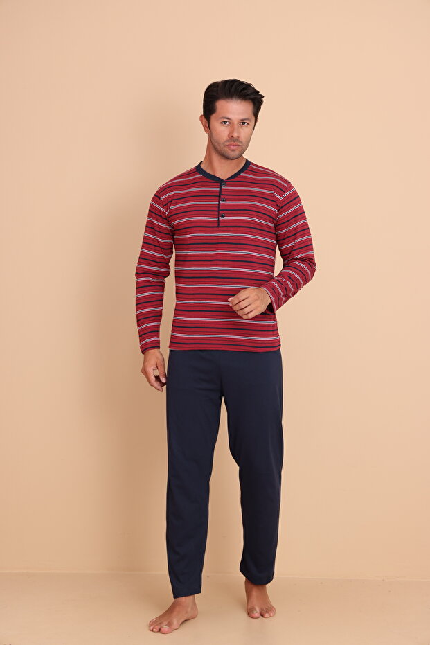 Hunt Regular Bordo Erkek Uzun Kol Pijama Takımı - 1