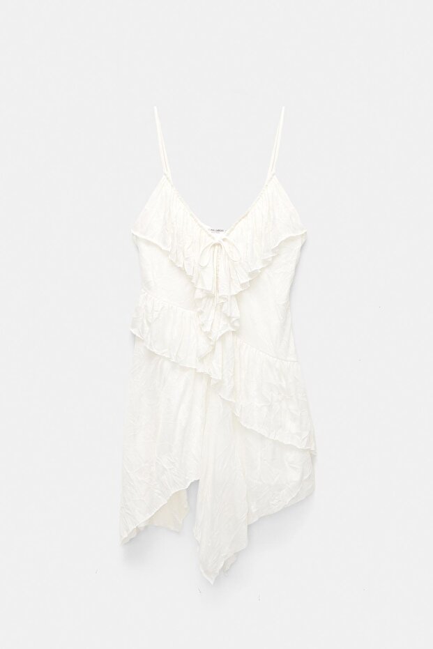 Asimetrik fırfırlı kısa elbise - 7