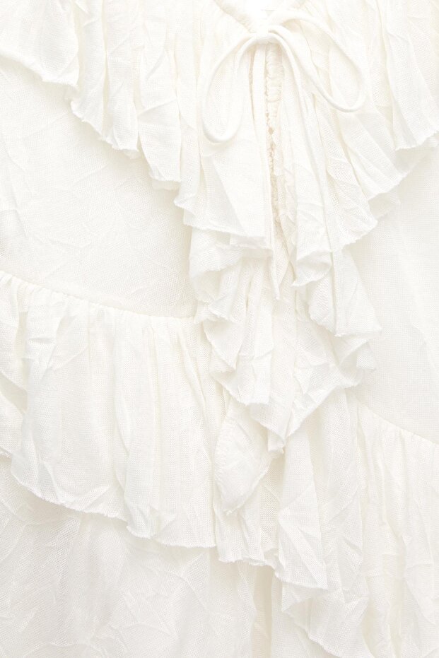 Asimetrik fırfırlı kısa elbise - 8