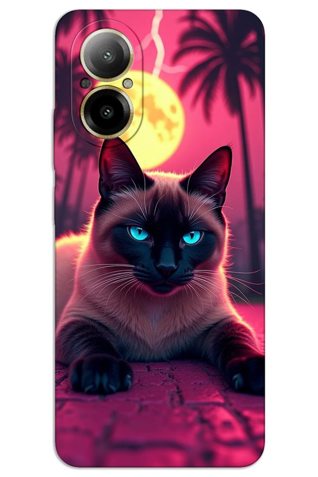 حافظة Realme 12 Lite ذات غطاء خلفي مطبوع بنمط HD - قطة مشدودة