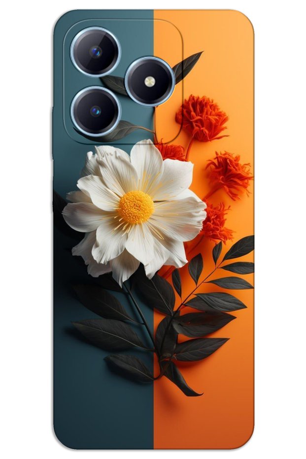 Realme Note 50 Case Hd Pattern Printed Back Cover - White Orange Flower