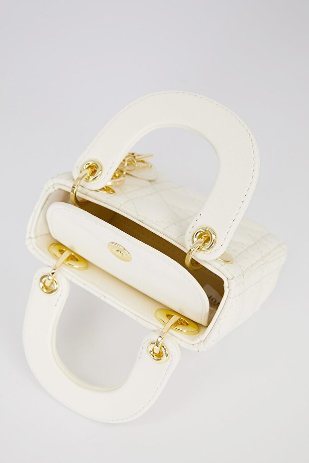 Krem Mini Kapitone El Çantası - 3