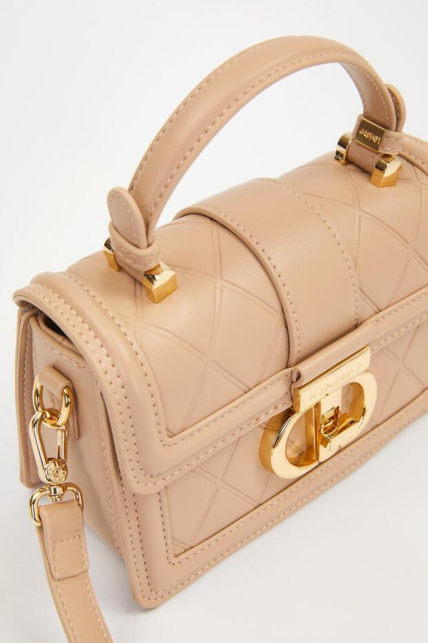 حقيبة يد متشابكة بنمط البقلاوة الكاكي - 3