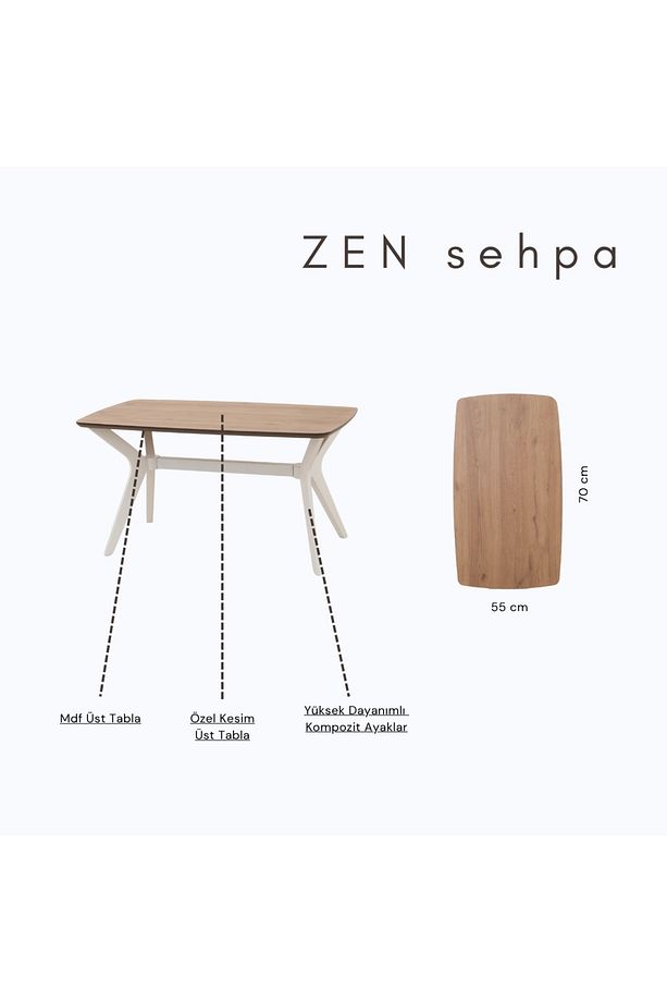ZEN AÇIK CEVİZ/KREM OTURMA ODASI VE SALON İÇİN ORTA SEHPA 55*70 CM - 3