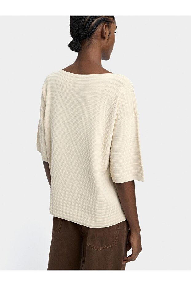 Fitilli Örme Kısa Kollu Kazak - 5