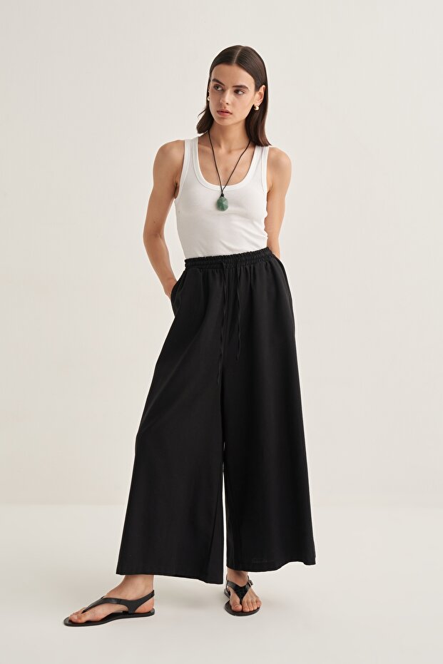 Women's Organic Cotton Loose Cut Trousers Black