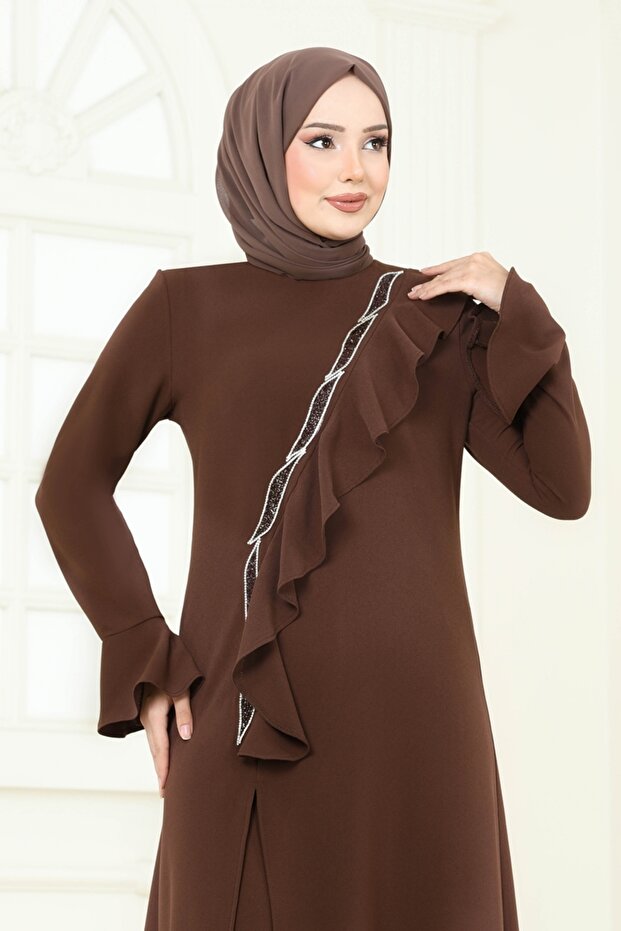 Önü Taşlı Abiye Takım 7090ABK1075-MS Kahve - 4