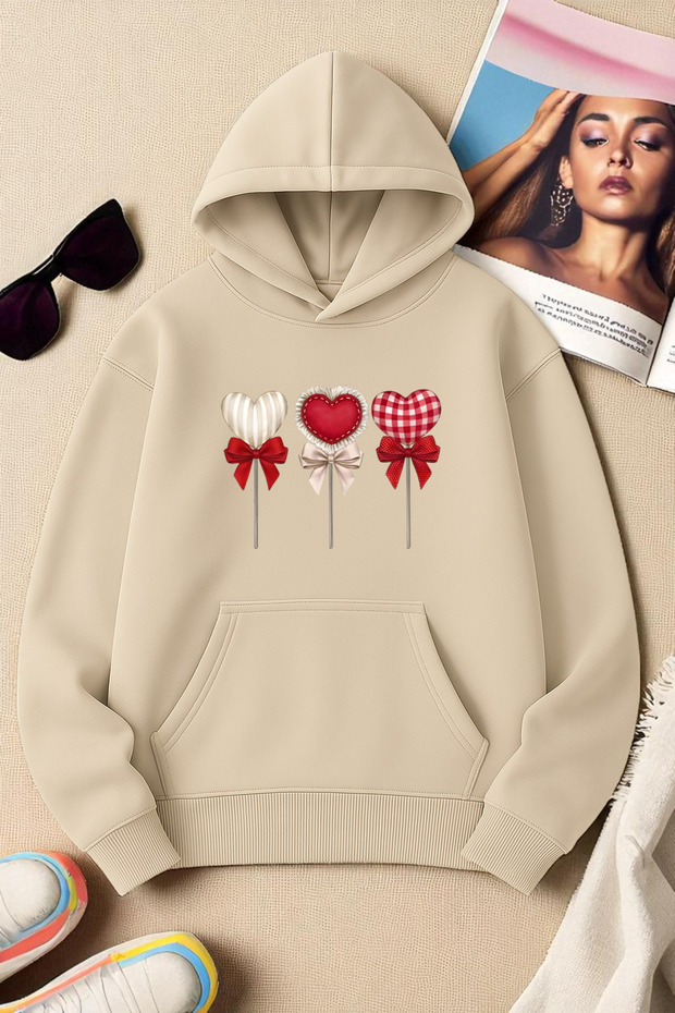 Unisex Heart Lollipop Detailed Printed Oversize Sweatshirt