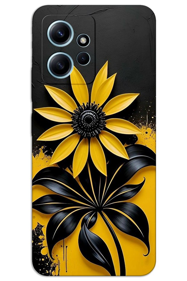Xiaomi Redmi Note 12 4g Case Hd Pattern Printed Back Cover - Black Yellow Flower