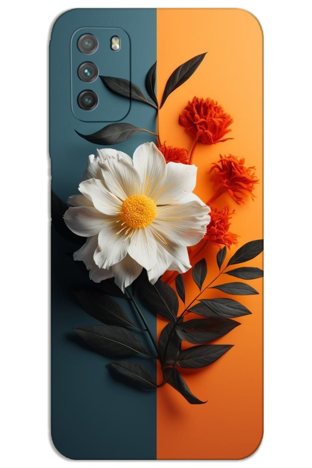غطاء خلفي مطبوع بنمط HD لهاتف Xiaomi Poco M3 - زهرة بيضاء برتقالية
