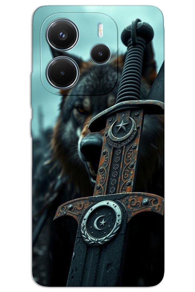 Xiaomi Redmi Note 14 Case Hd Pattern Printed Back Cover - Moon Star Sword