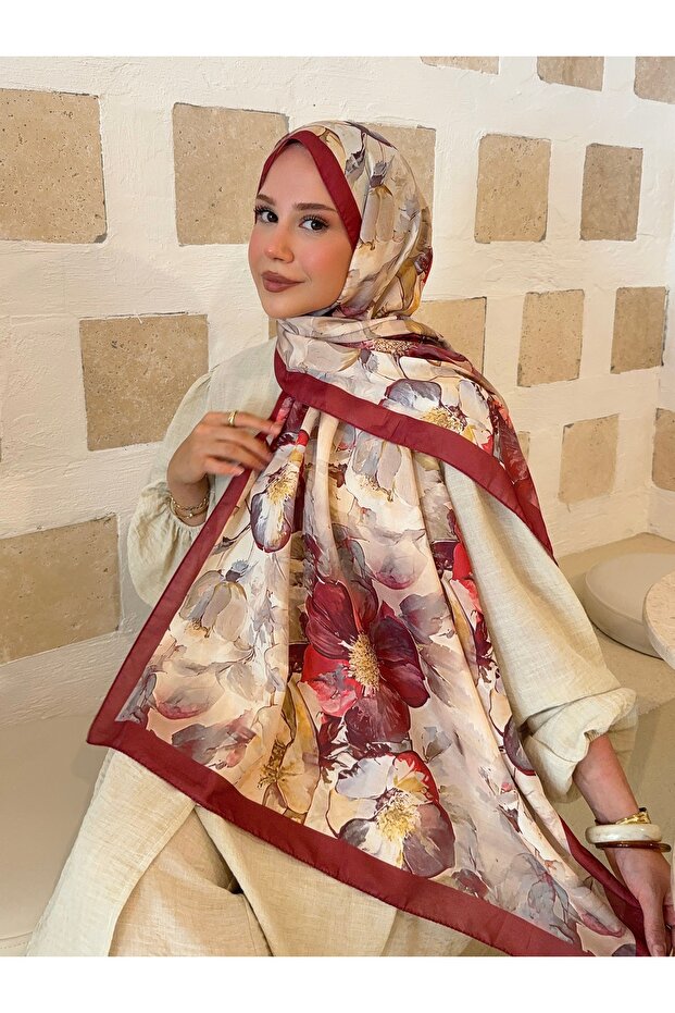 Inspiration Series Soft Cotton Ethnic Patterned Burgundy-Edged Shawl ps33