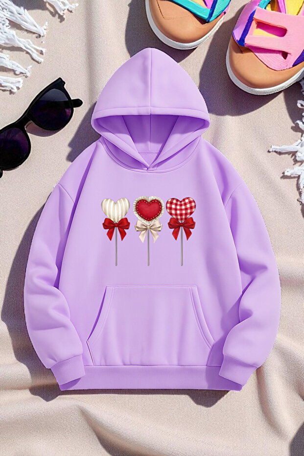 Unisex Heart Lollipop Detailed Printed Oversize Sweatshirt