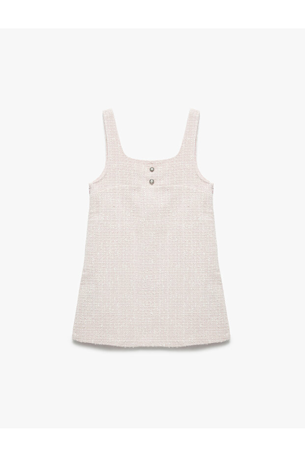 Square Neck Sleeveless Button Detail Tweed Gilet Dress