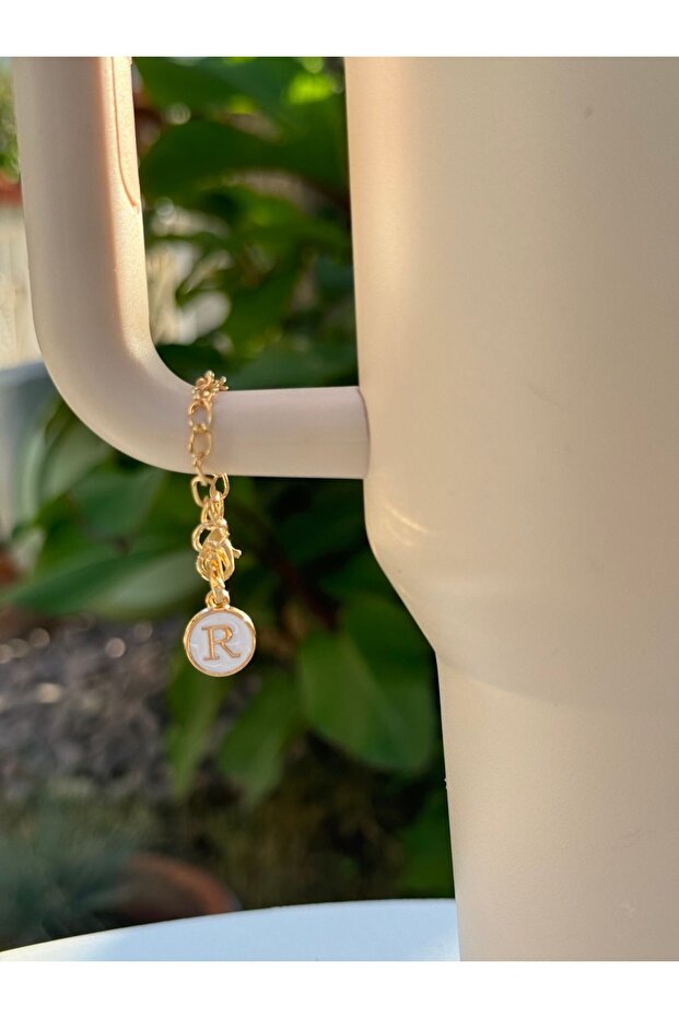 White Thermos Compatible Accessory with Letter R/Letter R Thermos Charm/Letter Thermos Ornament