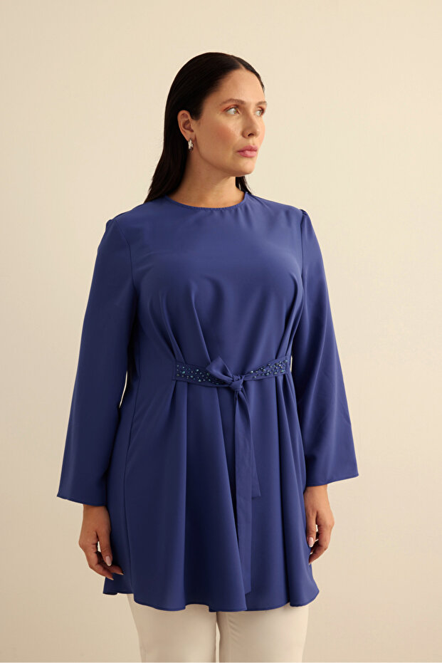 Kemeri İşlemeli Dökümlü Tunik - 5