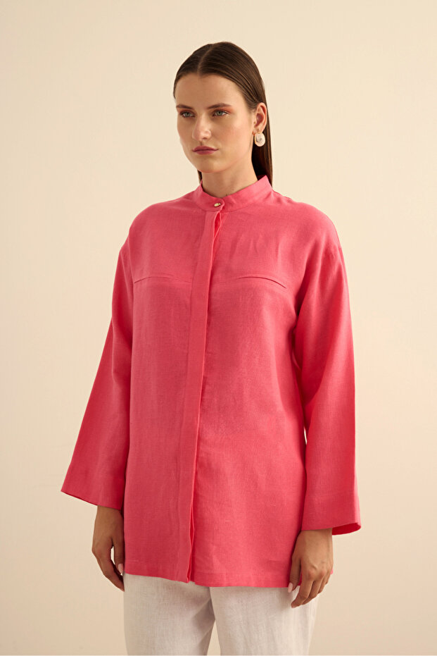 Hakim Yaka Keten Gömlek - 5