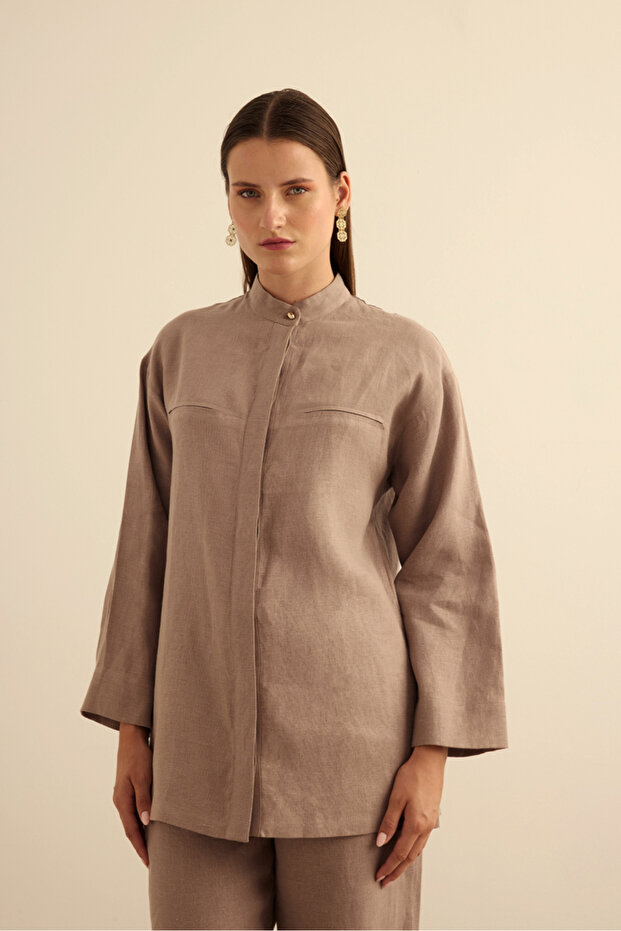 Hakim Yaka Keten Gömlek - 1