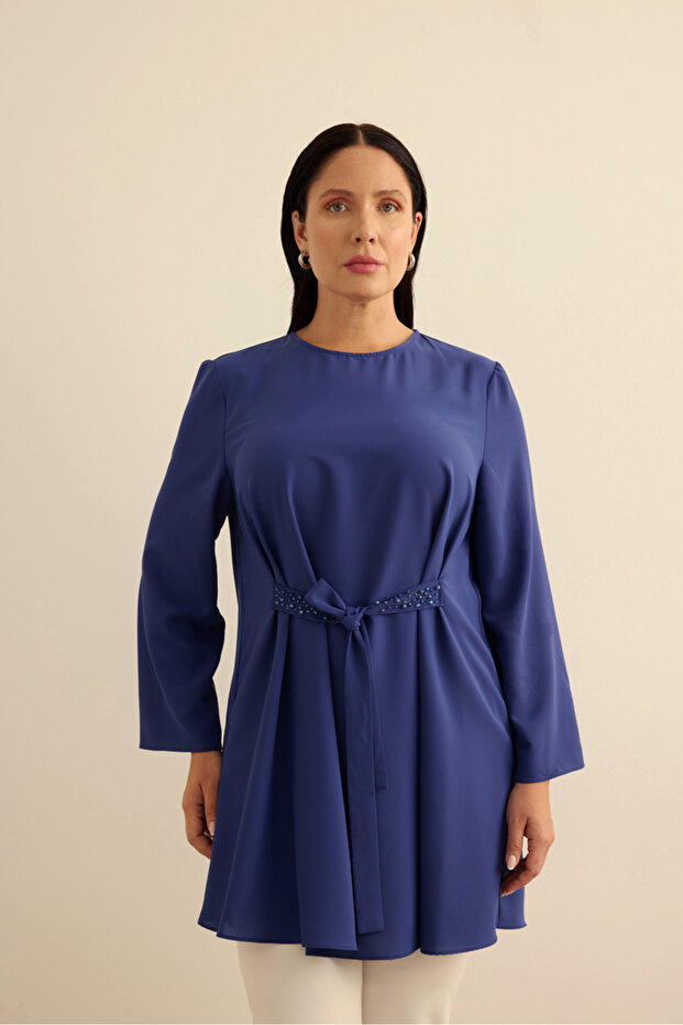 Kemeri İşlemeli Dökümlü Tunik - 1