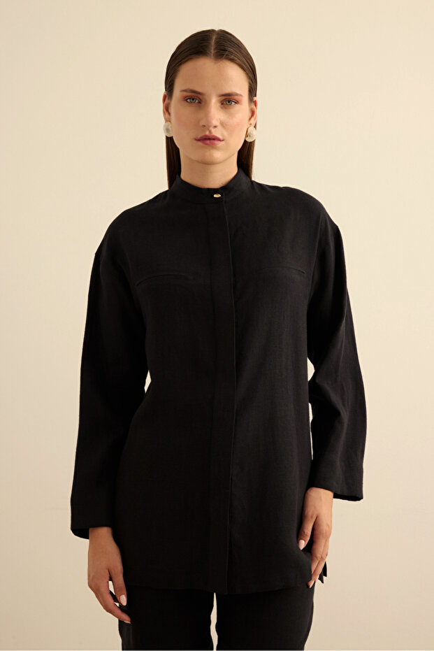 Hakim Yaka Keten Gömlek - 3