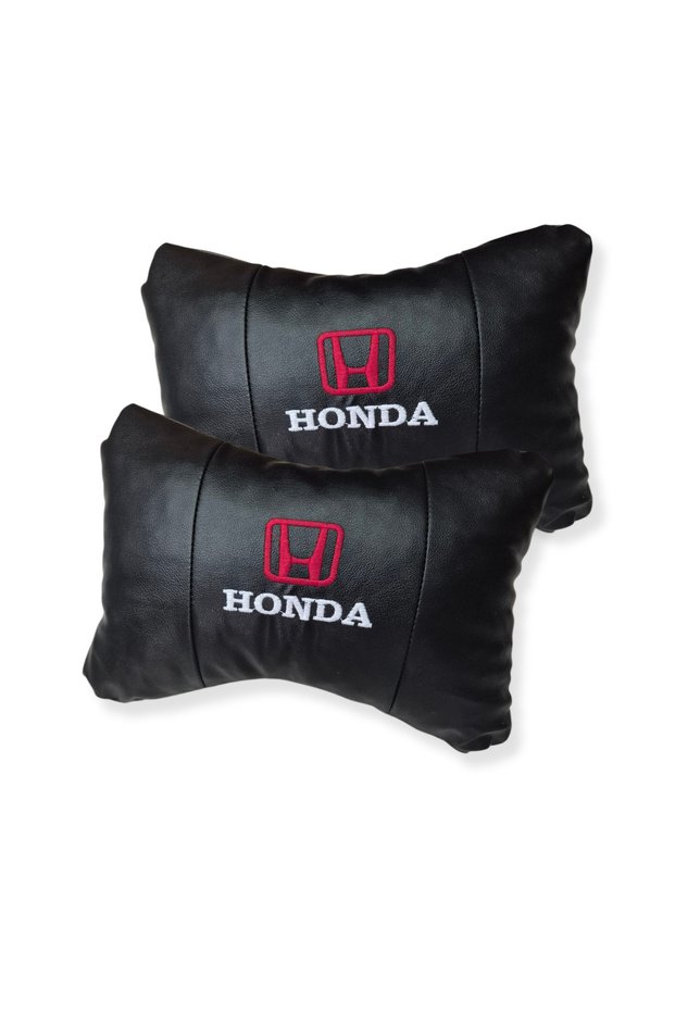 Honda Embroidery Embroidered Orthopedic Luxury Car Travel Leather Auto Neck Pillow – Black Set of 2
