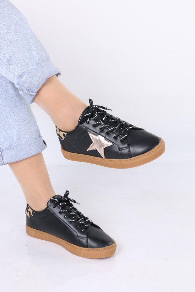Women's Thick Lace-Up Leopard Patterned Comfortable Women's Sports Shoes Sneakers