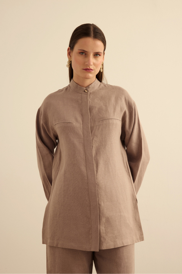 Hakim Yaka Keten Gömlek - 5