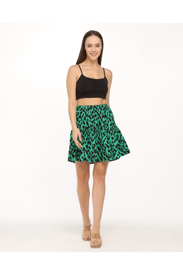 تنورة قصيرة منقوشة بنقشة الفهد الأخضر - 3