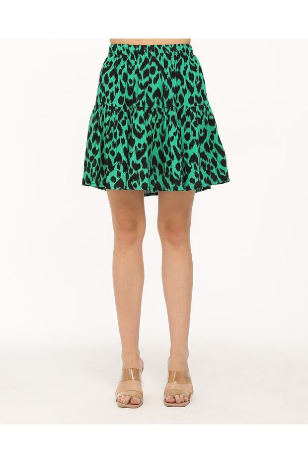 تنورة قصيرة منقوشة بنقشة الفهد الأخضر - 5