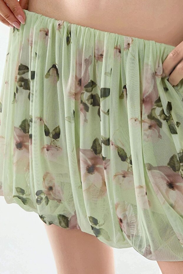 Çiçek Desenli Mini Balon Etek - 2