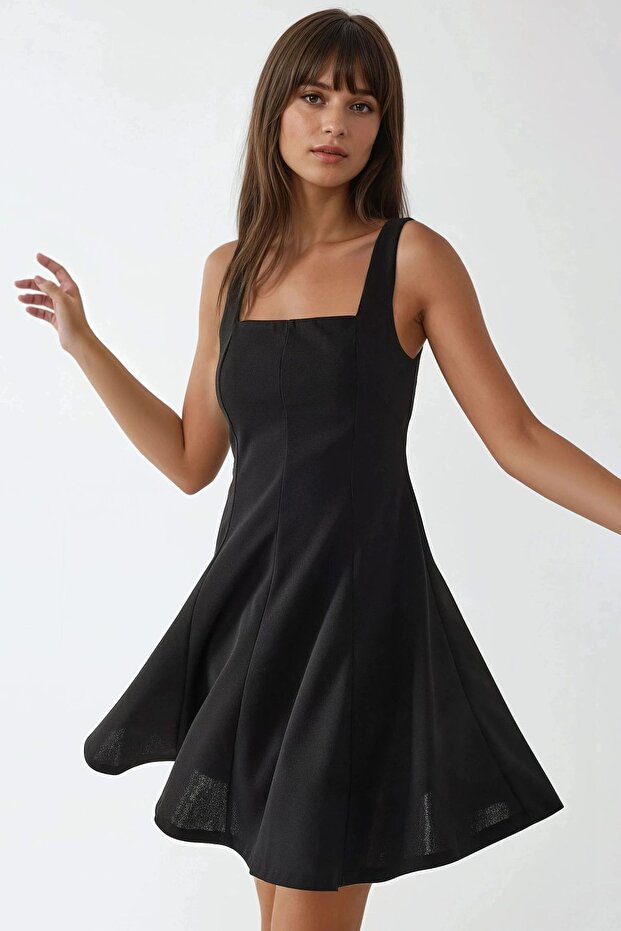 Kare Yakalı Şık Mini Elbise - 4