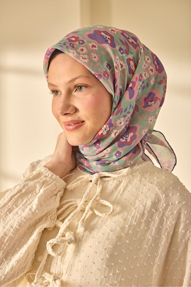 Mine Desen Soft Pamuk Eşarp - 1