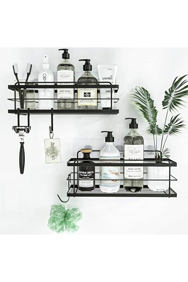 KINCMAX Shower Shelves 2-Pack - Self Adhesive Caddy with 4 Hooks - No Drill Large Capacity Stainles - 1