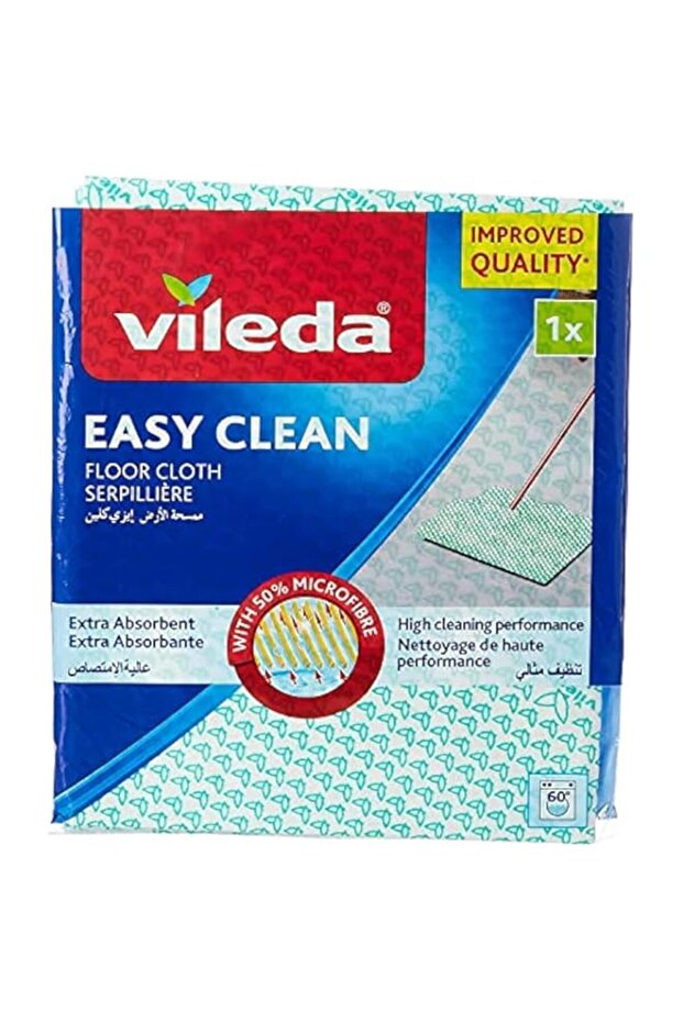 Vileda Easy Clean Floor Cloth, Microfiber, Absorbent, Durable, Stick to Floor Wiper, Hygienically Fresh For Longer, 1 Pc