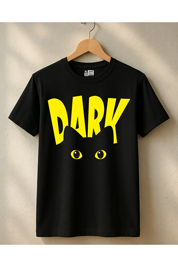 Dark Printed T-Shirt, Oversize Unisex Black T-Shirt