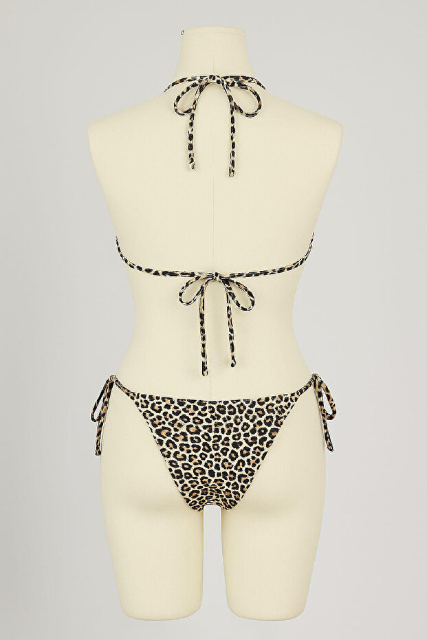 Women's Black and Leopard Detailed Side Tie Bikini Set