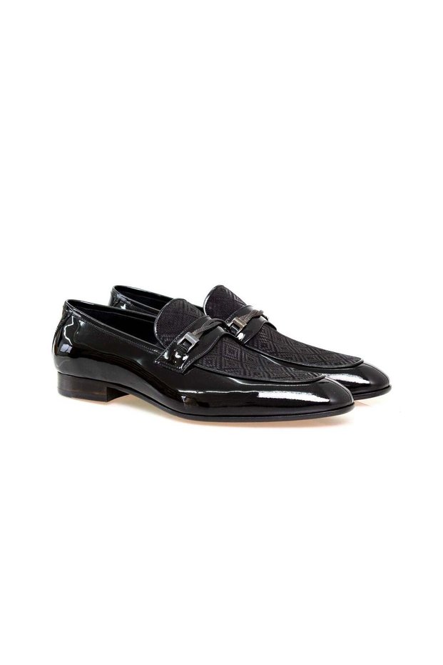 Black Color Laceless Genuine Leather Men's Shoes