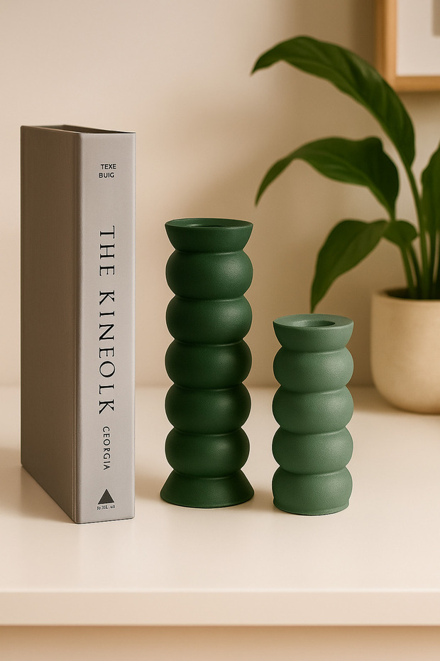 Bubble Boğum Şamdan 2’li Vizon Krem Dekoratif - 2