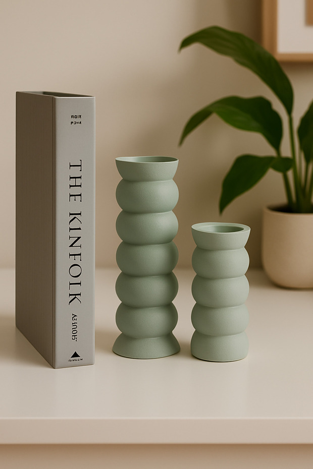 Bubble Boğum Şamdan 2’li Mint Dekoratif - 1