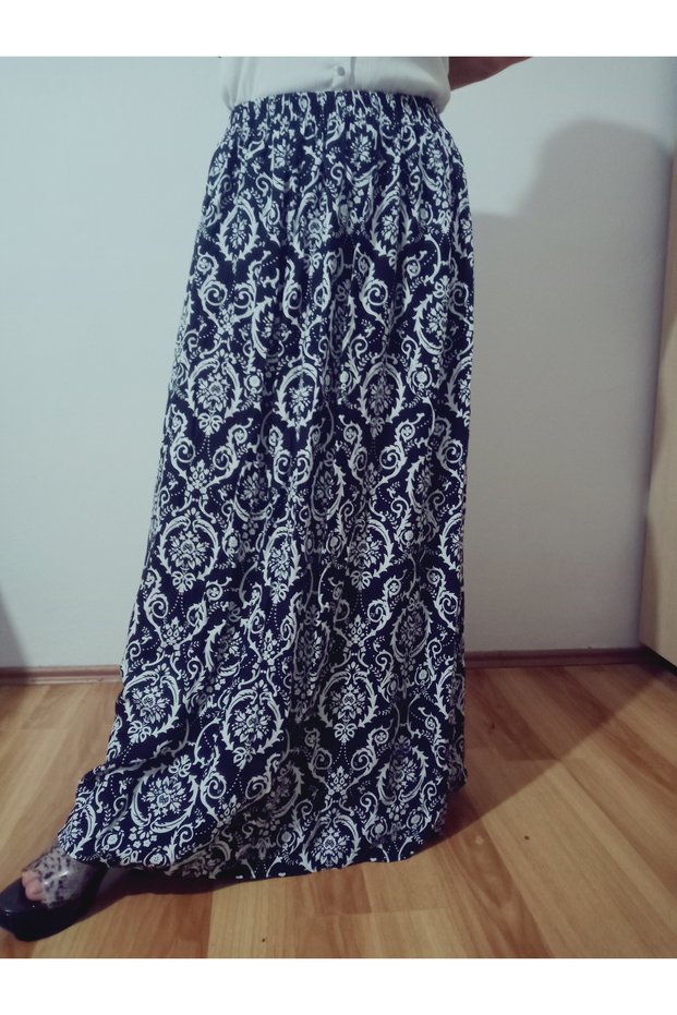 Elastic Waist, Vivid Colorful Patterned Viscose Press Fabric Maxi Length Skirt Size 38 100 Kilogram