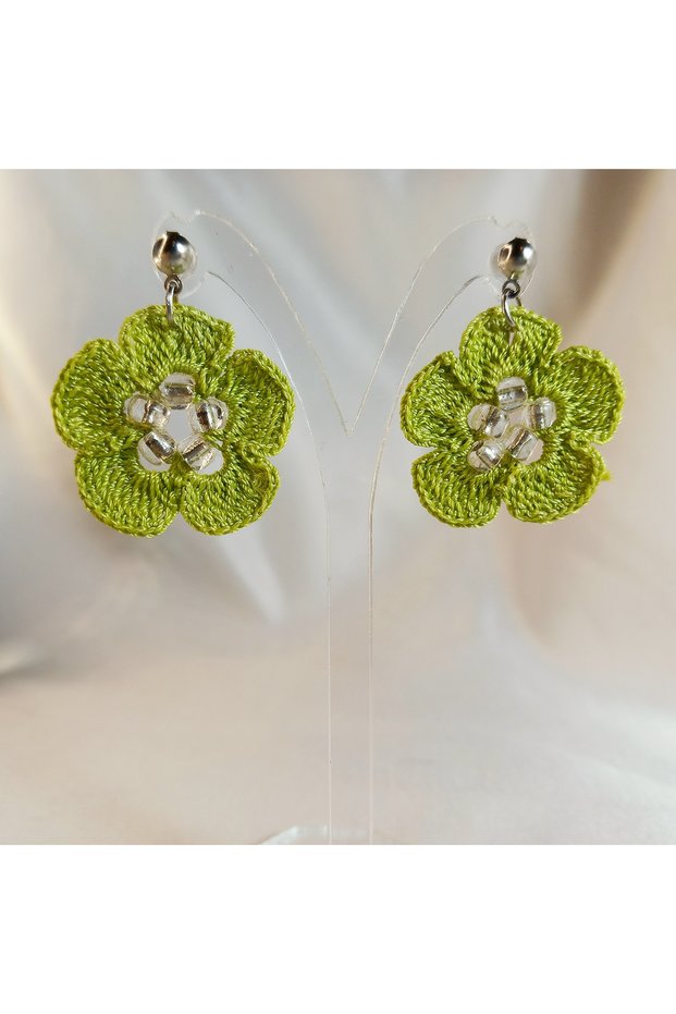 Handmade Knitted Flower Earrings–Summer, Lightweight, Colorful, Bohemian Style, Casual and Special Occasion Accessory