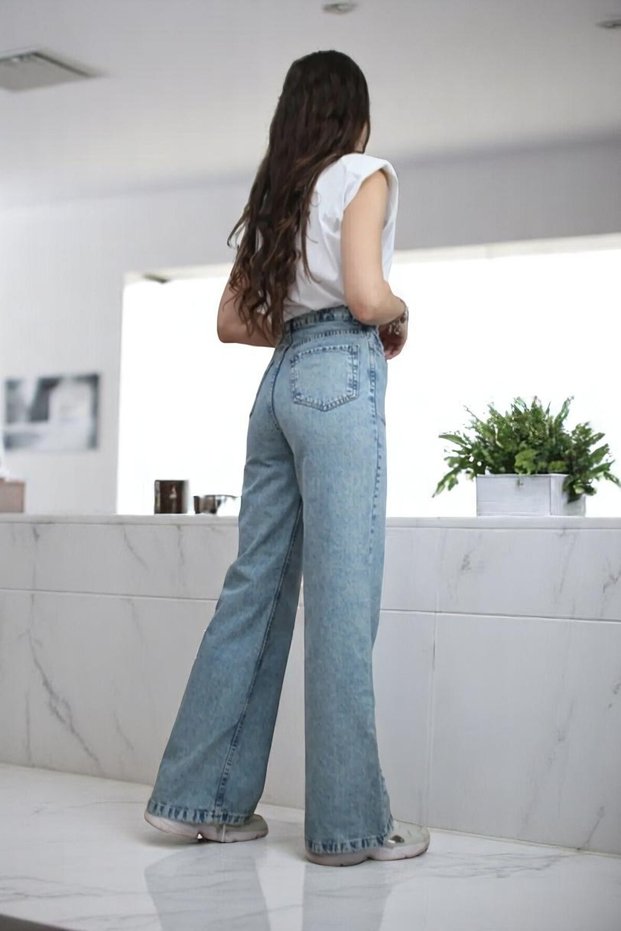 Bomonti Women's High Waist Lycra Wide Leg Jeans